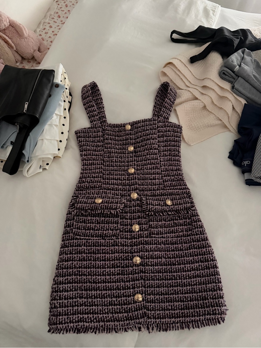 Dynamite Black & Mauve Tweed Button-Front Mini Dress